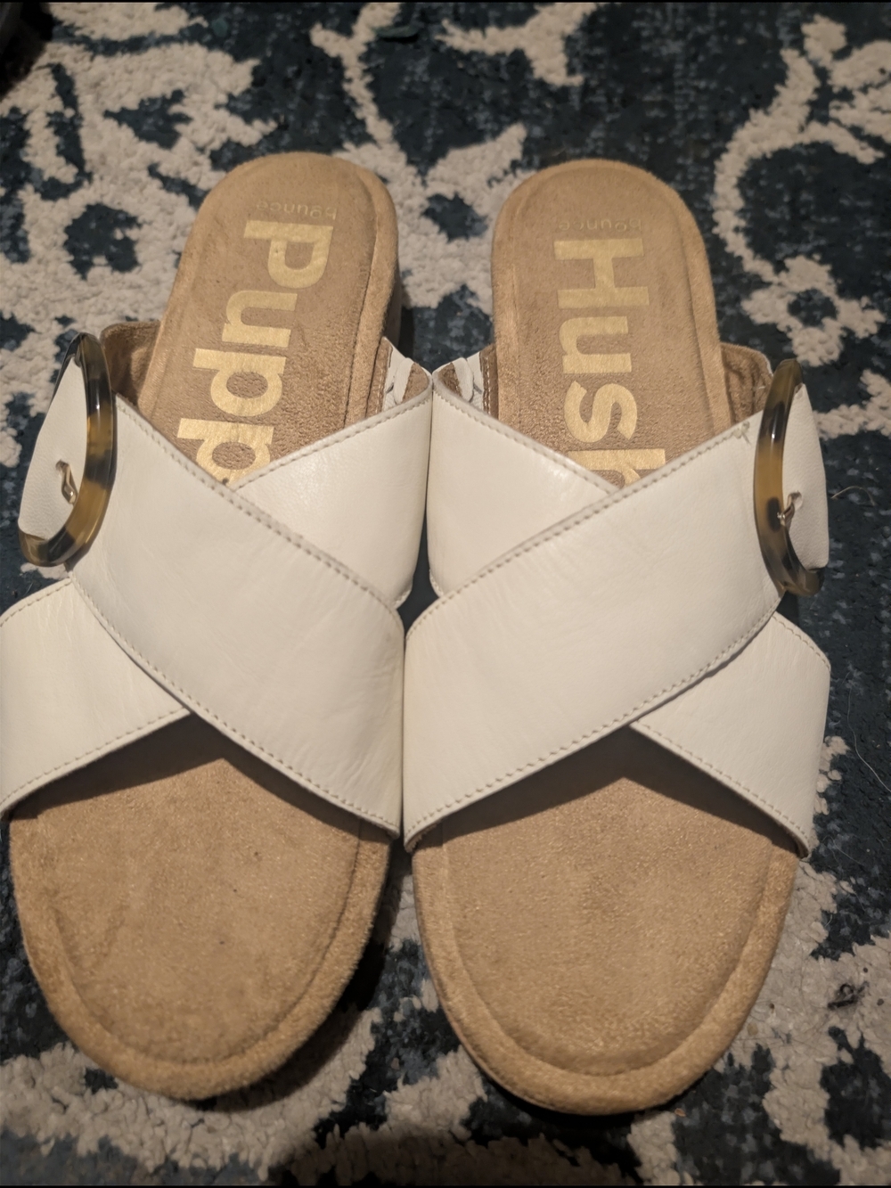 Hush Puppies White Crisscross Buckle Slide Sandals
